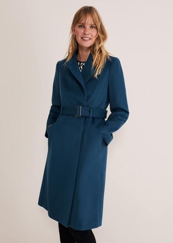 Phase Eight Susie Collarless Wrap Coats Blue Australia | AK9143025